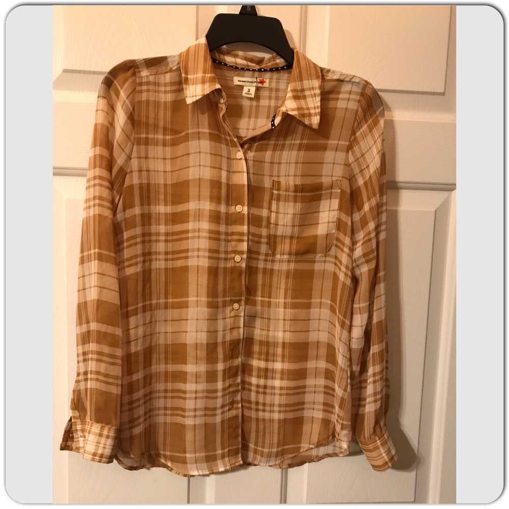 Sheer Plaid Button Down Top